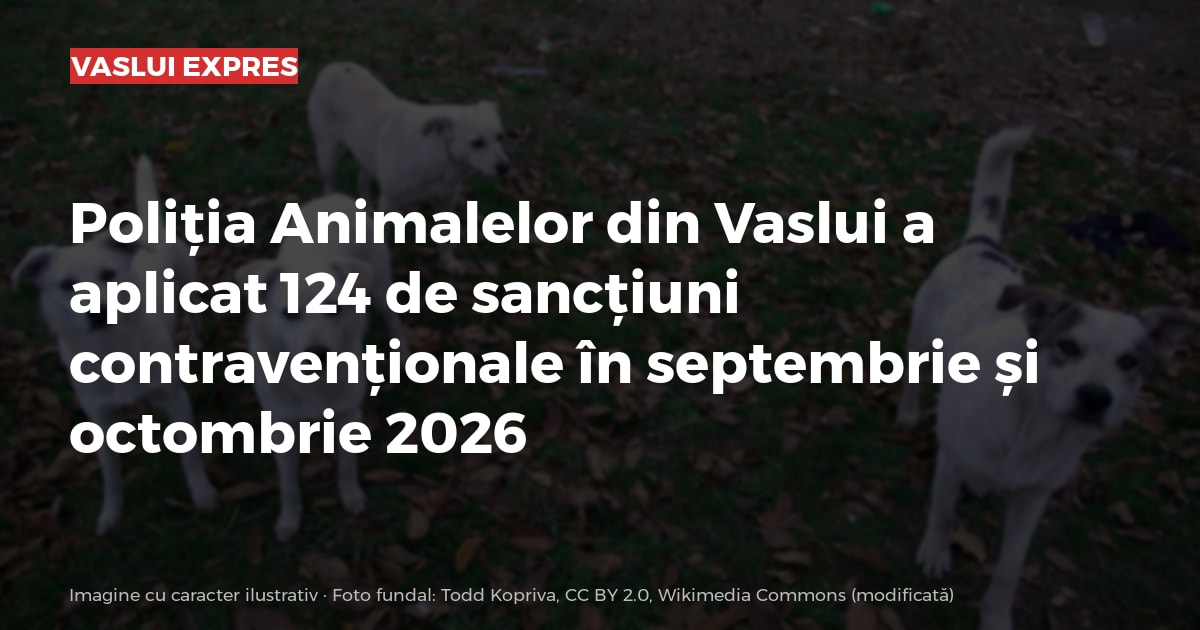 Poliția Animalelor din Vaslui a aplicat 124 de sancțiuni contravenționale în septembrie și octombrie 2026