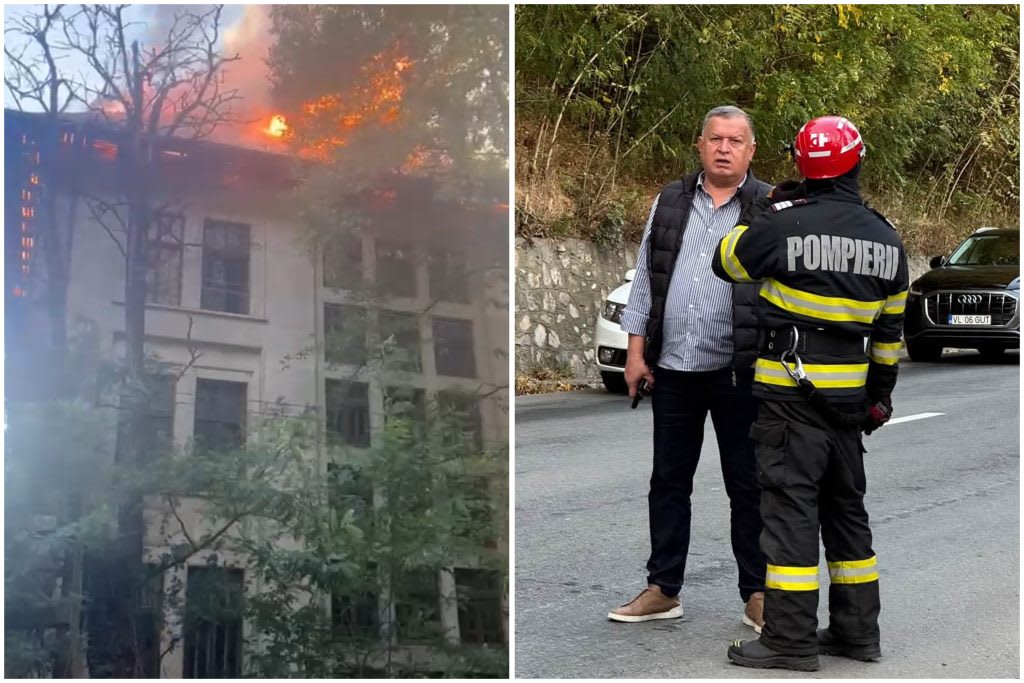 Mircia Gutău la locul incendiului Mircia Gutău la locul incendiului