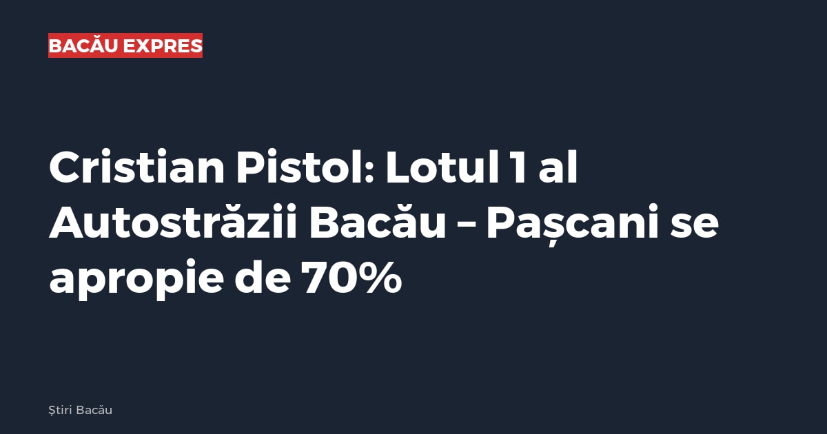 Cristian Pistol: Lotul 1 al Autostrăzii Bacău – Pașcani se apropie de 70%