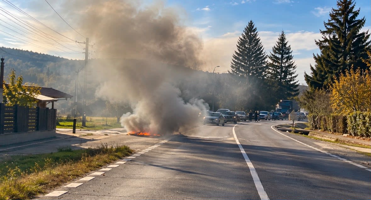 autoturism în flăcări, intervenție pompieri, județul Argeș