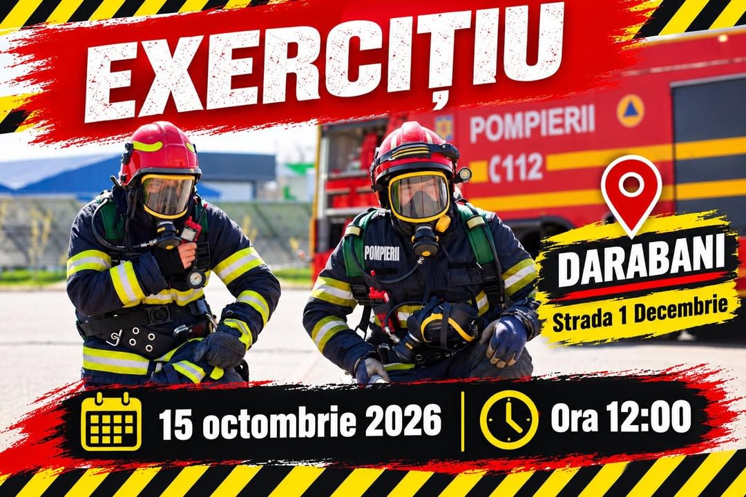 Pompierii botoșăneni desfășoară un exercițiu de stingere a incendiilor și gestionare a exploziilor la Darabani