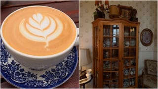 Cafenea vintage cu cești din porțelan