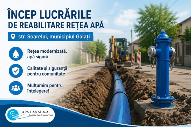 Galați: Încep lucrările de reabilitare a rețelei de apă în str. Soarelui