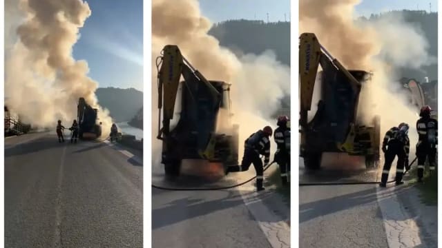 Incendiu la Câmpeni: tractor în flăcări pe DN 75, intervenție a pompierilor