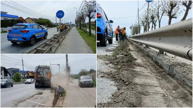 Lucrări pe drumul dintre Alba Iulia spre Șard: Se decolmatează rigolele și se îndepărtează noroiul și praful de pe carosabil