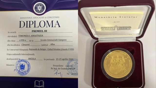 Anastasia Țimonea, elevă a Școlii Gimnaziale Câmpeni, obține Premiul III la Olimpiada de Religie 2026