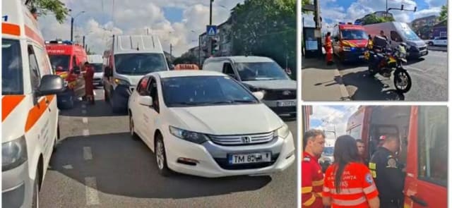 Accident cu mașină de școală de șoferi la Timișoara: eleva și instructorul, răniți și transportați la spital