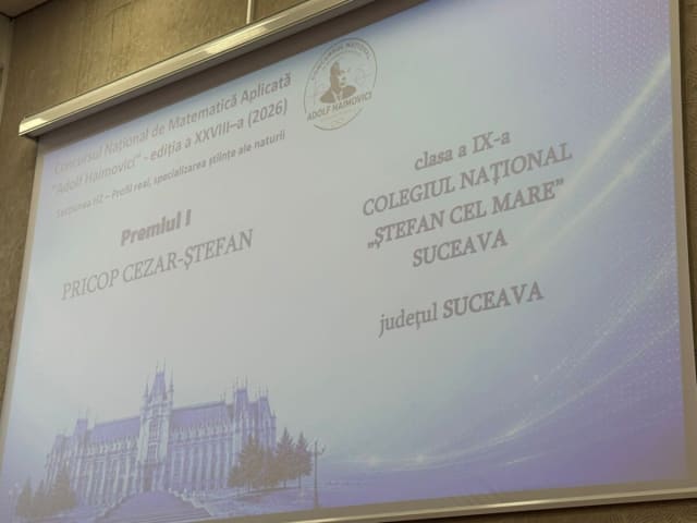 Elevi ai Colegiului Național Ștefan cel Mare Suceava a câștigat medalie de aur și mențiune la Concursul Haimovici