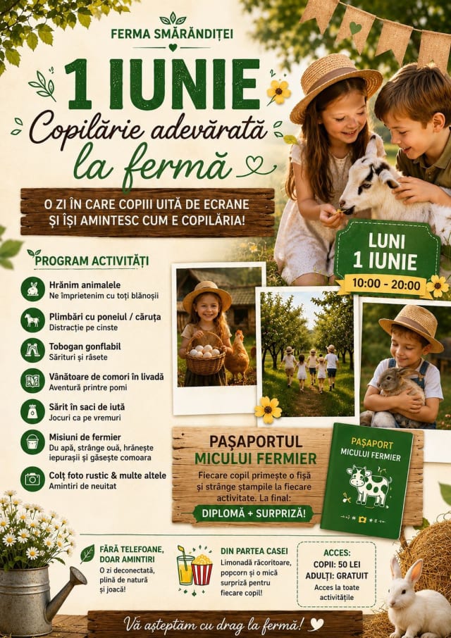 Ferma Smărăndiței deschide porțile de 1 Iunie cu pașaport de fermier și animator