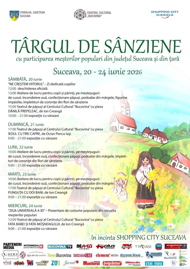 Târgul de Sânziene va aduce tradițiile populare în Suceava între 20-24 iunie 2026