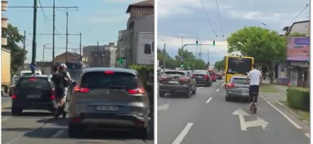 Câte doi pe-o trotinetă printre mașini sau cu viteză pe mijlocul drumului în Timișoara