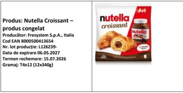 Ferrero România retrage voluntar un lot de Nutella Croissant din magazine din cauza riscului de fragment de metal