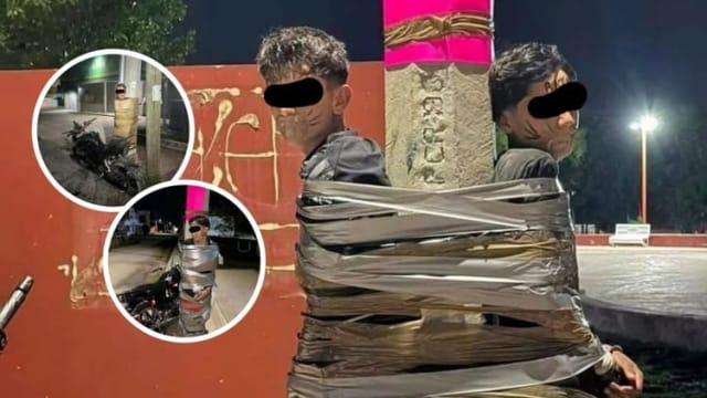 Un justițiar din Mexic leagă hoții de motociclete cu bandă adezivă de stâlpi