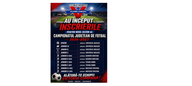 Cei interesați de fotbal se pot înscrie la Club Sportiv Victoria Cumpăna pentru sezonul 2026-2027