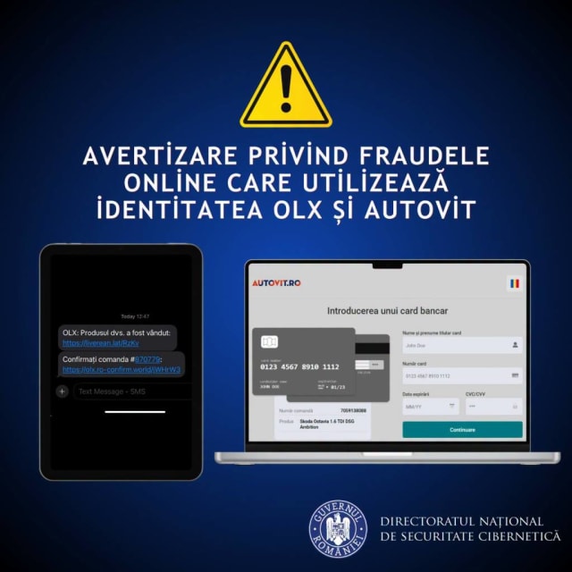 DNSC avertizează asupra fraudelor online care folosesc identitatea OLX și Autovit