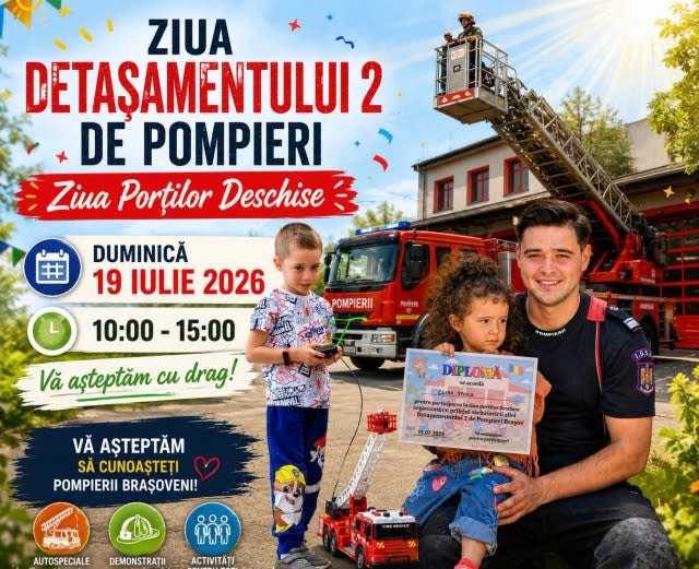 Detașamentul 2 de Pompieri Brașov sărbătorește 52 de ani cu demonstrații și activități pentru copii