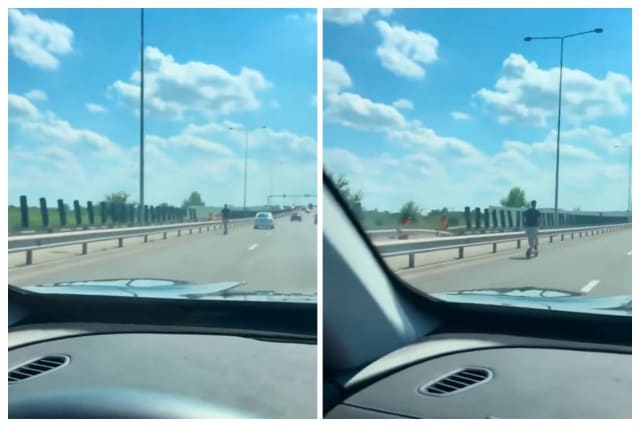 Tânăr circulă nestingherit cu trotinetă electrică pe Autostrada A3, șocați șoferii: „Credeam că nu văd bine!”