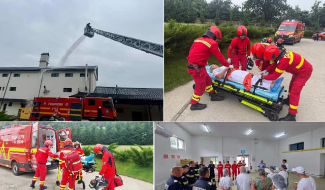 (FOTO) Pompierii din Onești au desfășurat un exercițiu la fabrica de pâine Panimon din Târgu Ocna