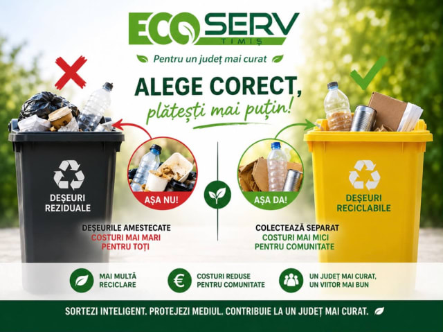 ECO SERV Timiș a lansat campania 'Sortezi mai bine, plătești mai puțin!' pentru reducerea costurilor de gestionare a deșeurilor