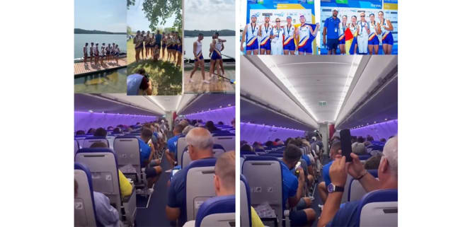 Pilotul aeronavei felicită sportivii români la canotaj cu aplauze și mesaj emoționant