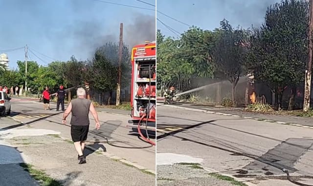 Incendiu puternic în Năvodari: garaj cuprins de flăcări și extindere la o casă