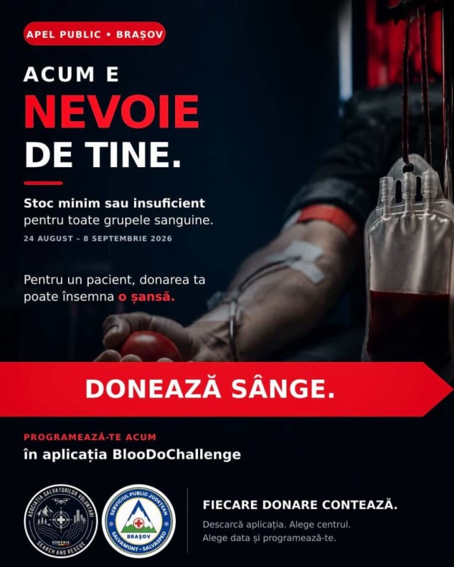 Brașovenii sunt solicitați să doneze sânge, stocurile fiind la nivel minim
