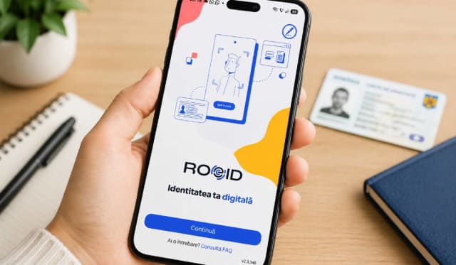 telefon smartphone și carte de identitate pentru crearea contului ROeID