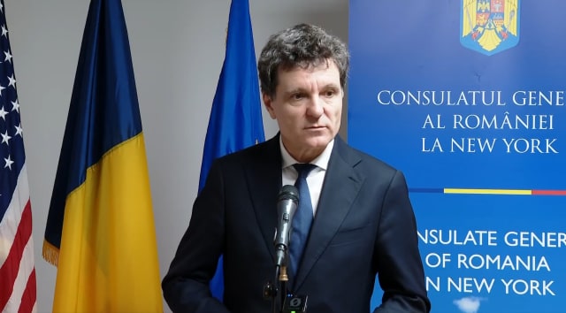 Nicușor Dan la conferința de presă din New York