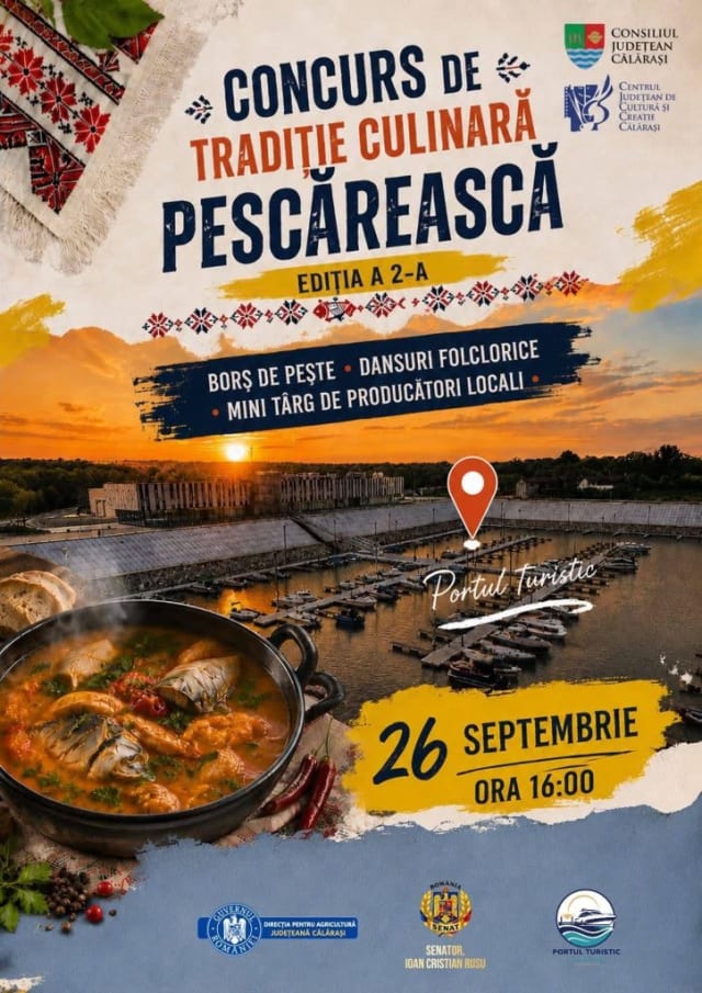 Eveniment cultural în Portul Turistic Călărași pe 26 septembrie: tradiție și gastronomie pescărească