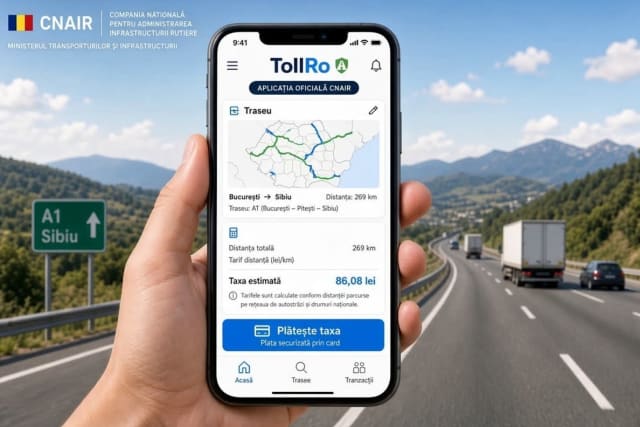aplicație TollRo pe telefon mobil, sistem de transport rutier