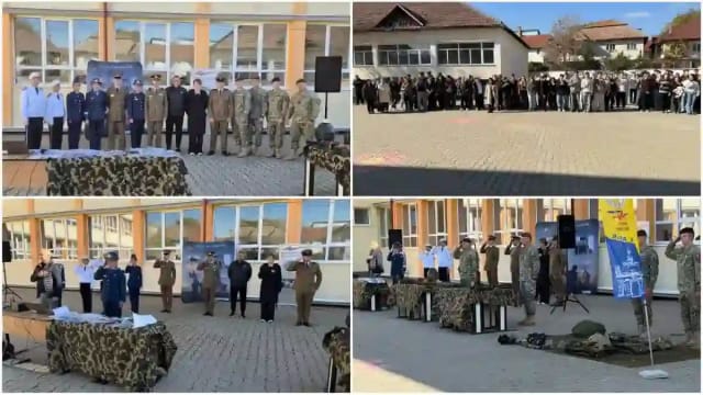 Elevi participând la activități dedicate Zilei Armatei României