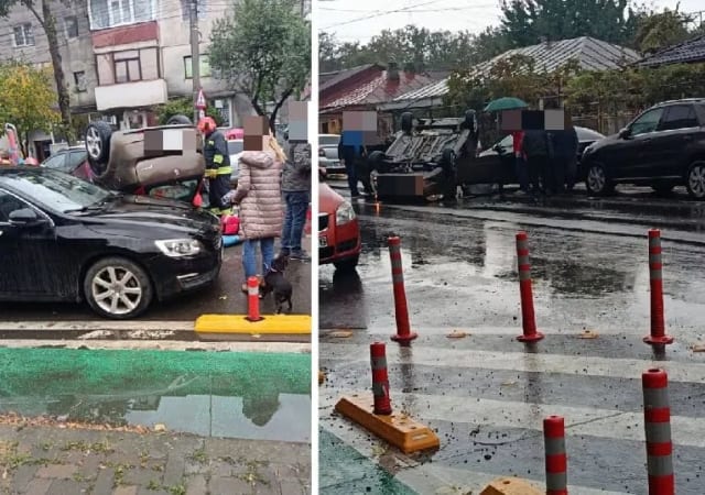 mașini avariate, accident rutier, strada Mioriței, Bacău