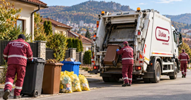 camion de salubritate, containere de deșeuri, stradă în Piatra-Neamț