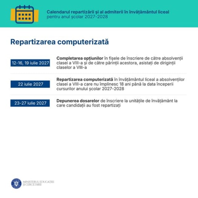 Inspectoratul Școlar Botoșani a prezentat calendarul admiterii în liceu pentru anul școlar 2027-2028
