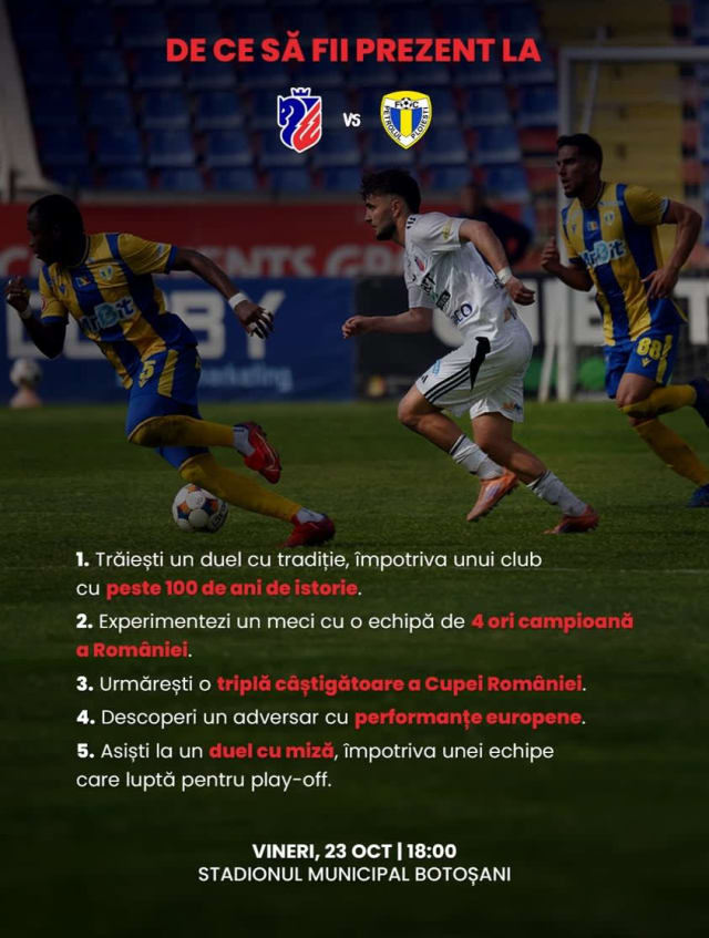 FC Botoșani joacă cu Petrolul Ploiești pe Stadionul Municipal în etapa Superligii