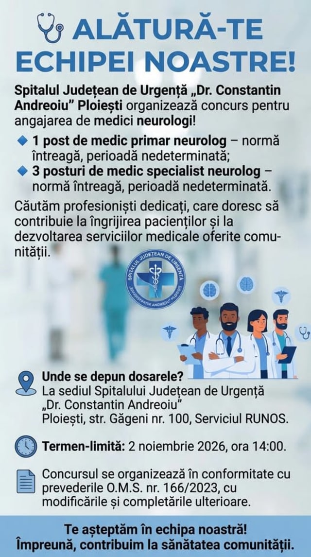 medici neurologi concurs spital Ploiești