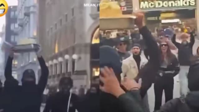 bărbat furând tiramisu în timpul protestelor