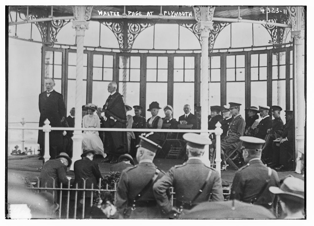 Walter Page received on the pavilion at Plymouth, England, 1917