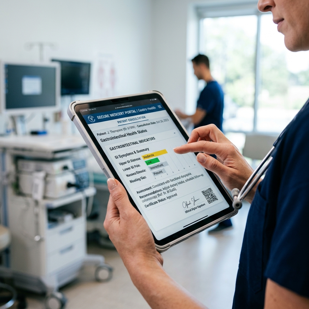 Patient consulting a doctor online for an IBS fit note review - DoctorCert UK
