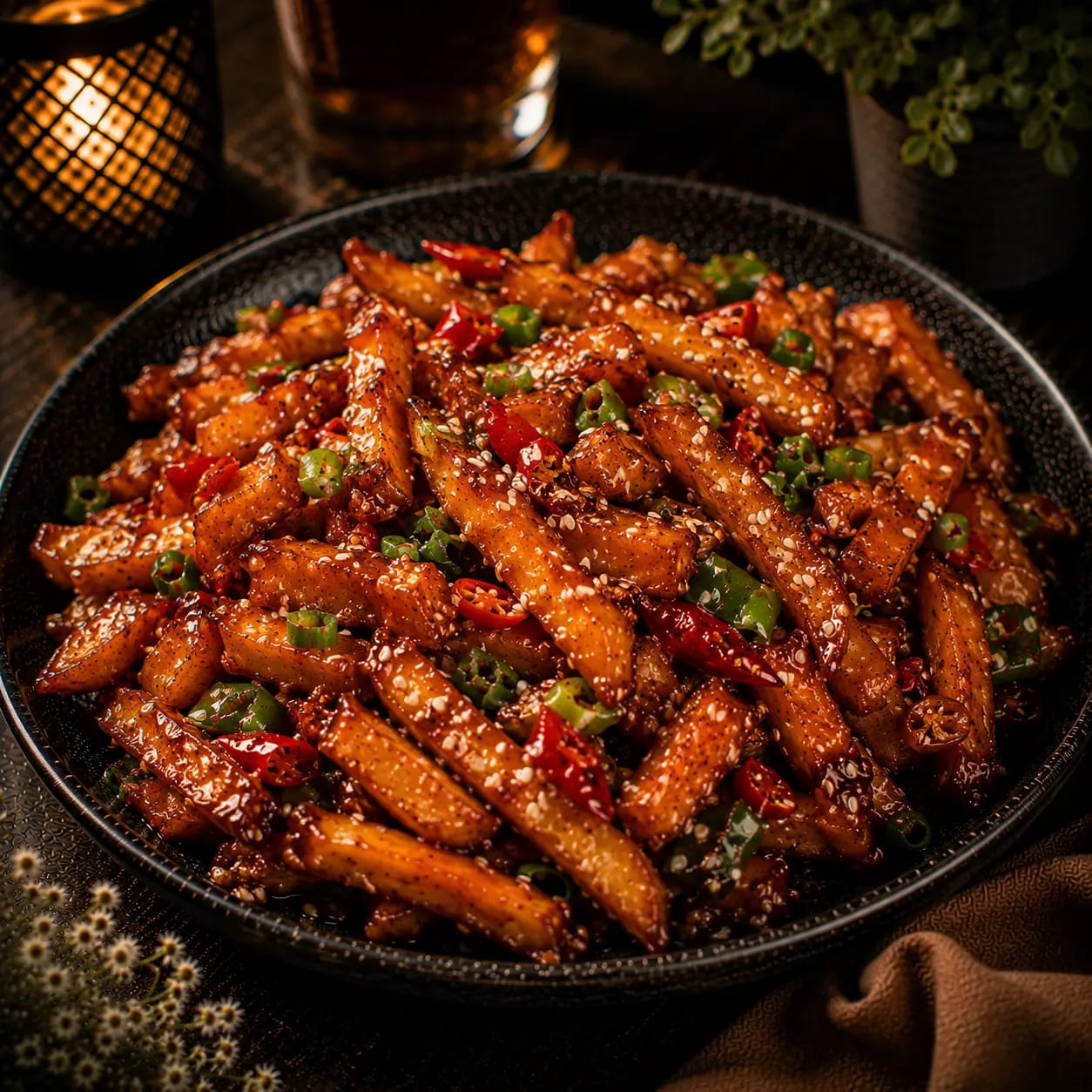 Honey Chilli Sesame Potato