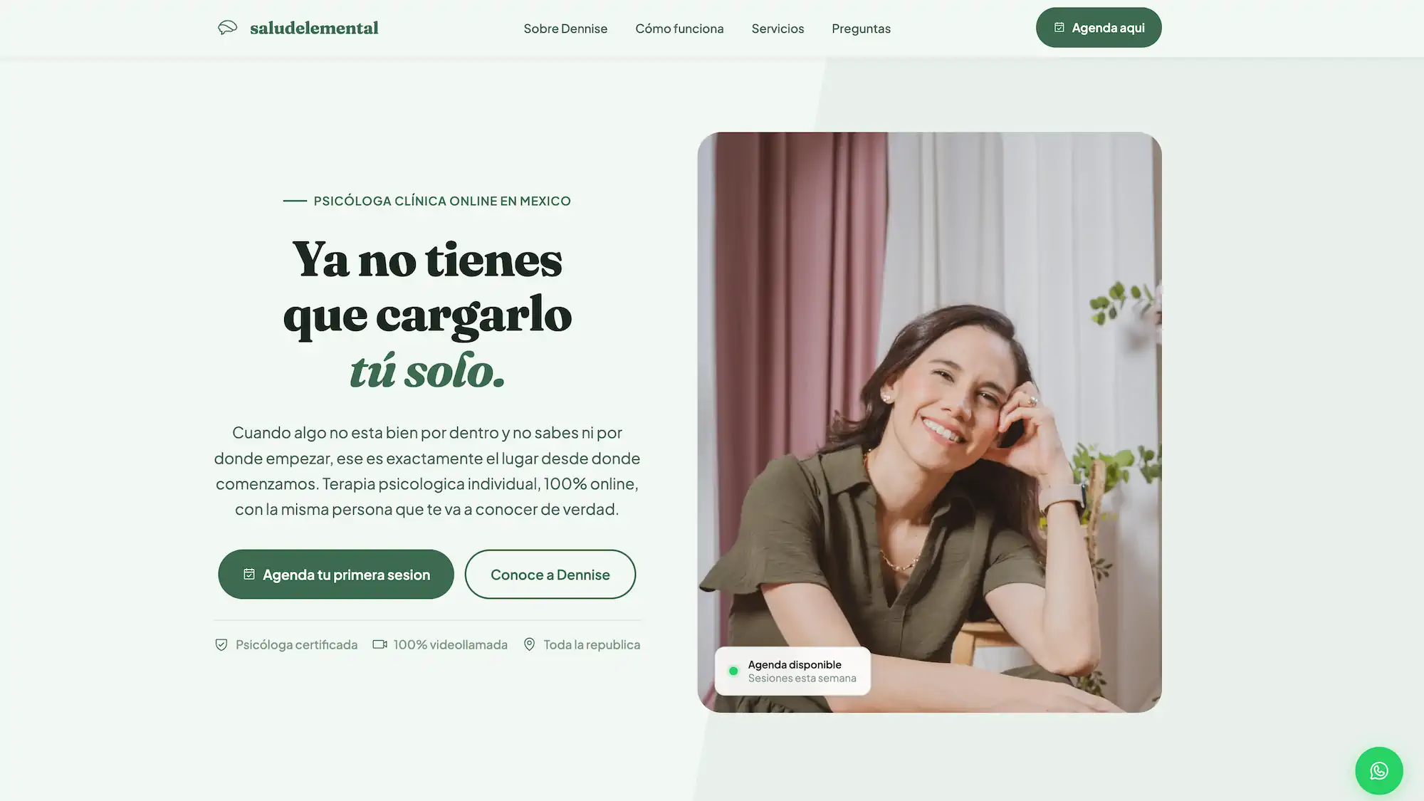 Vista del sitio saludelemental.net — psicóloga clínica online en México
