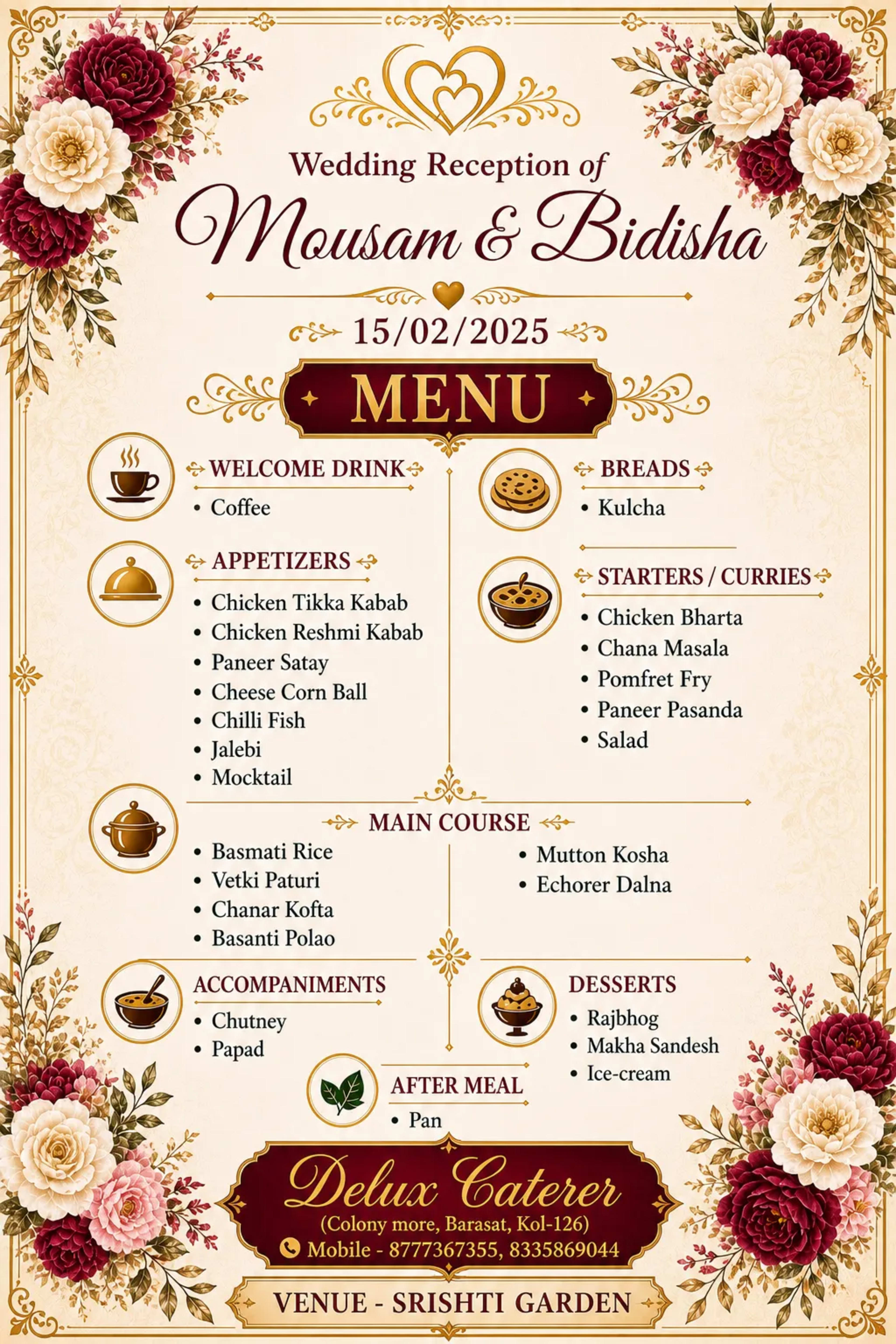 Wedding menu card 1