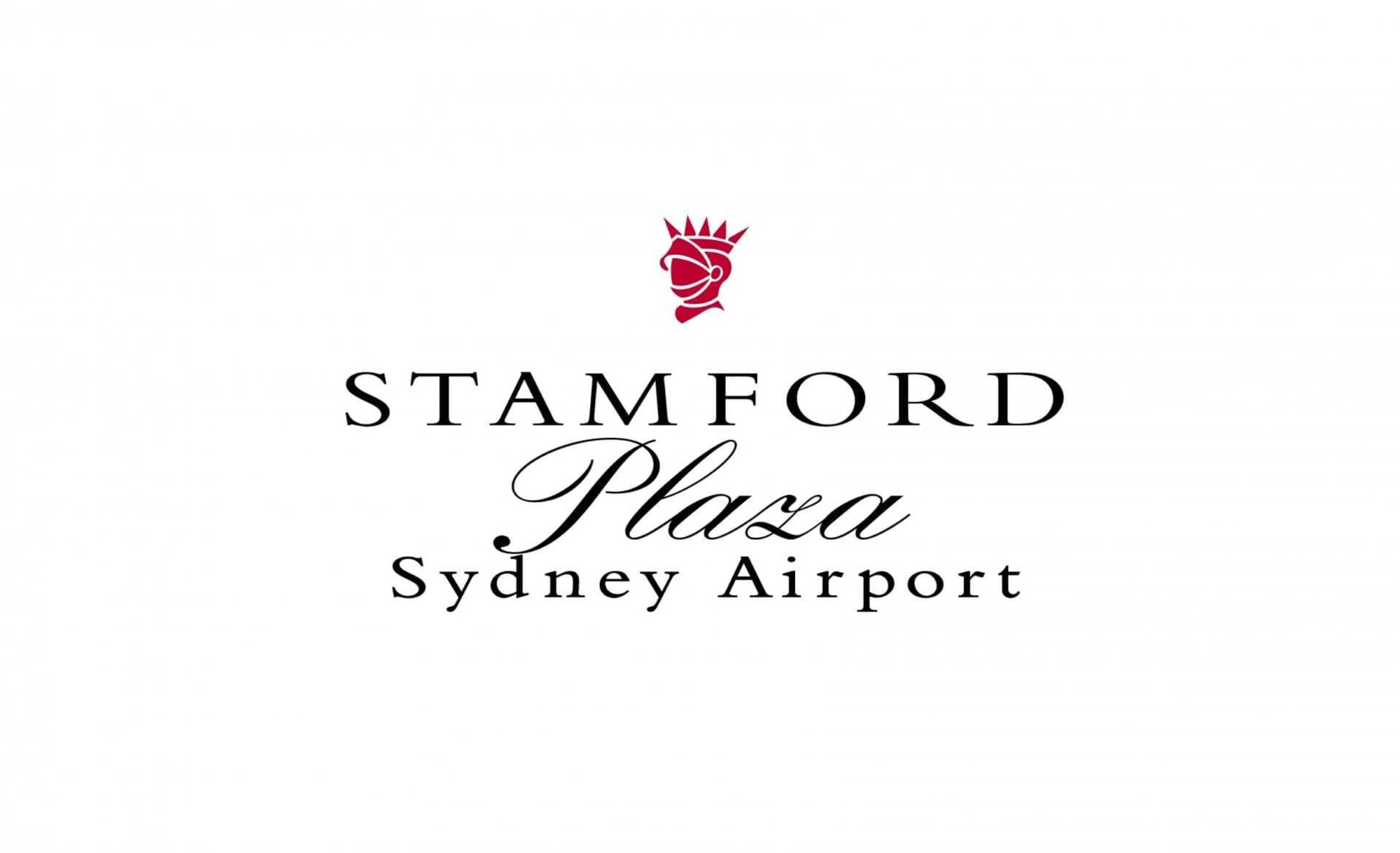 Logo for Stamford Plaza Sydney Airport hotel wedding venue with red crest and elegant black text.