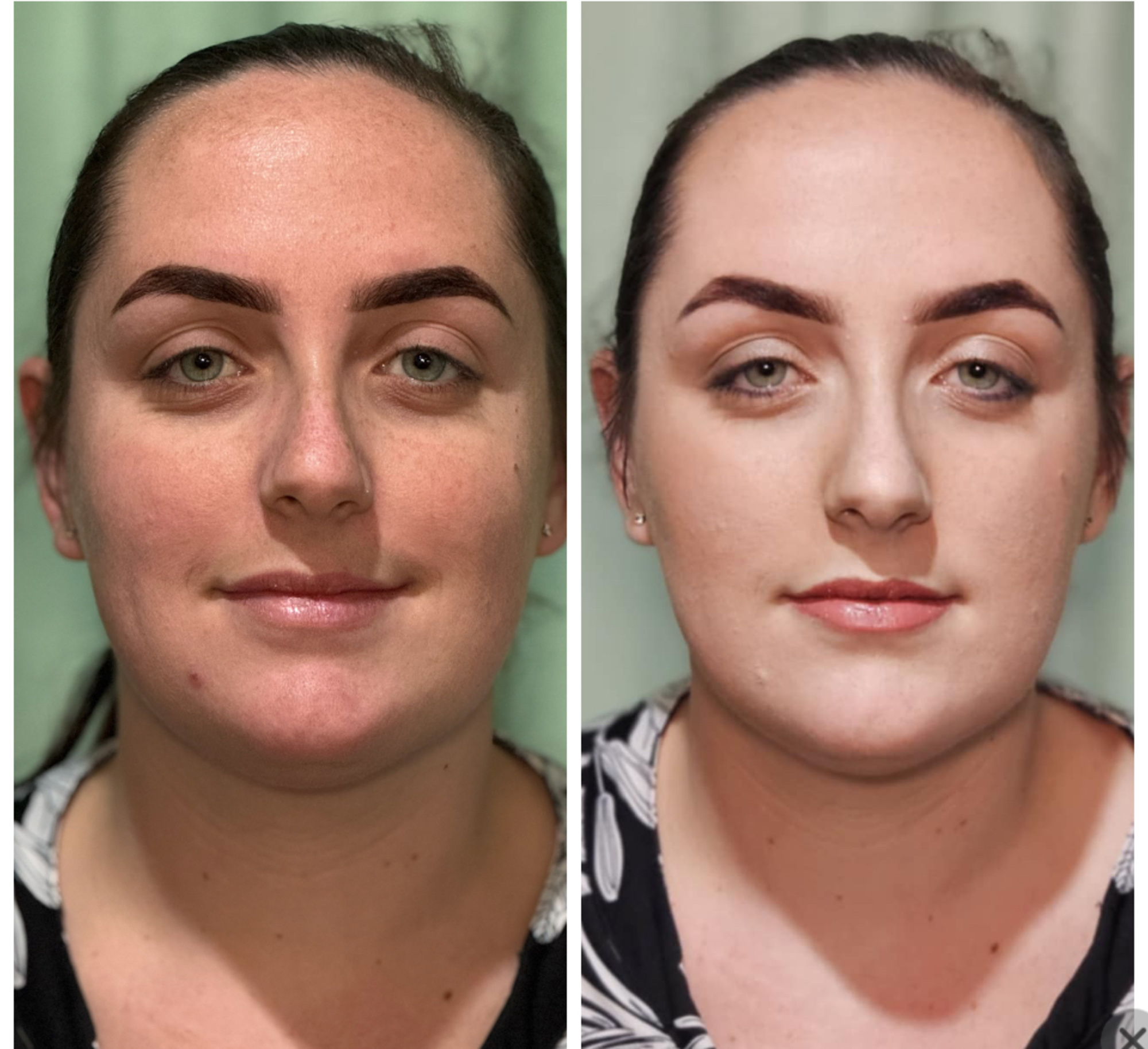 Side-by-side before and after portrait showing natural bridal makeup enhancement.