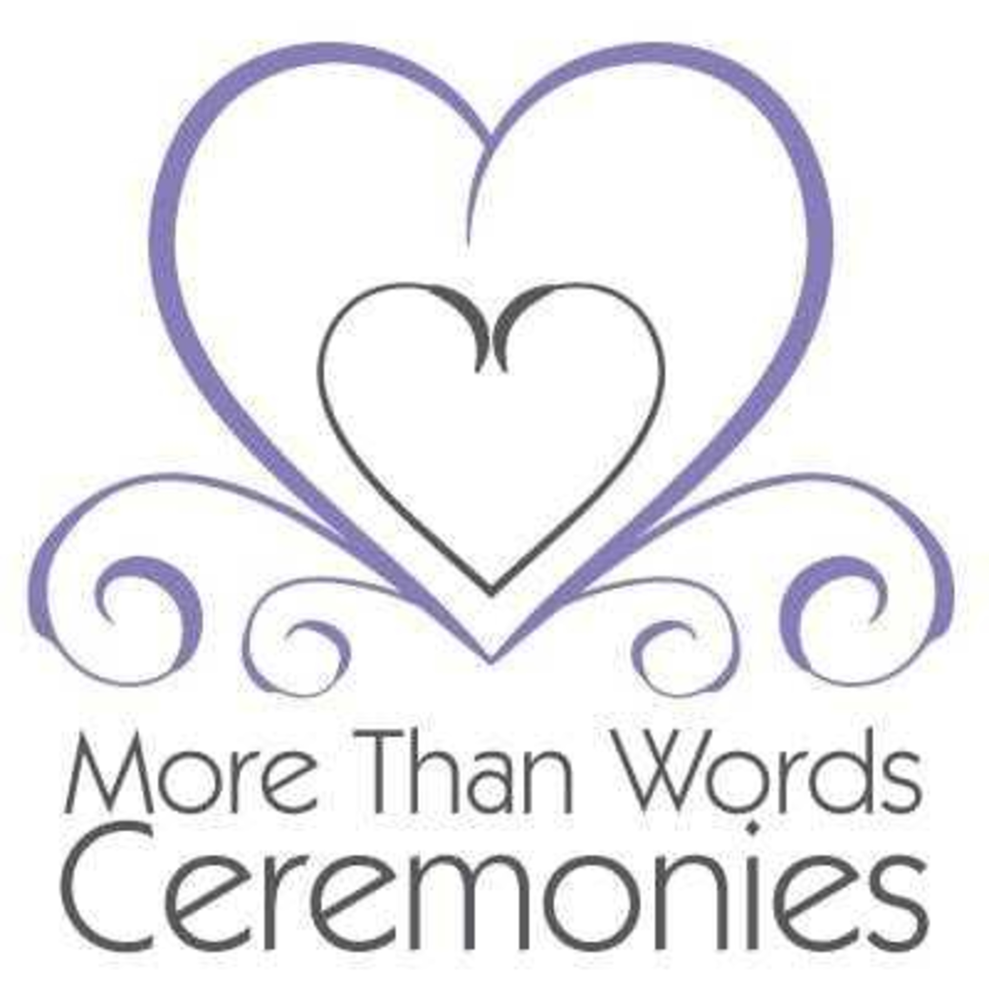 More Than Words Ceremonies logo with intertwined heart design and decorative swirls.