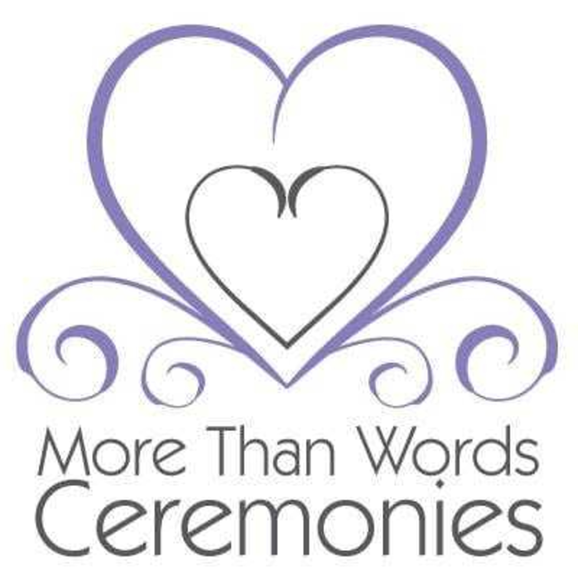 Logo for More Than Words Ceremonies featuring intertwined heart outlines and decorative swirls.
