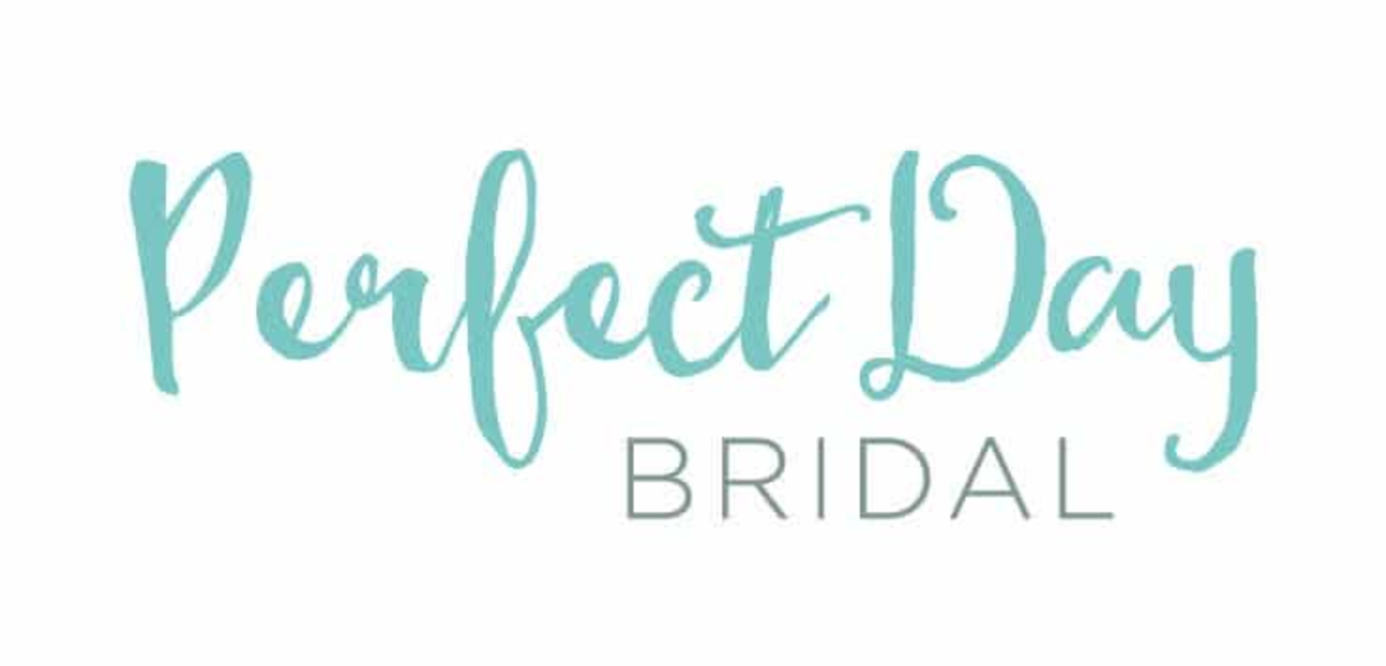 Perfect Day Bridal logo with teal script and gray sans-serif text on a white background