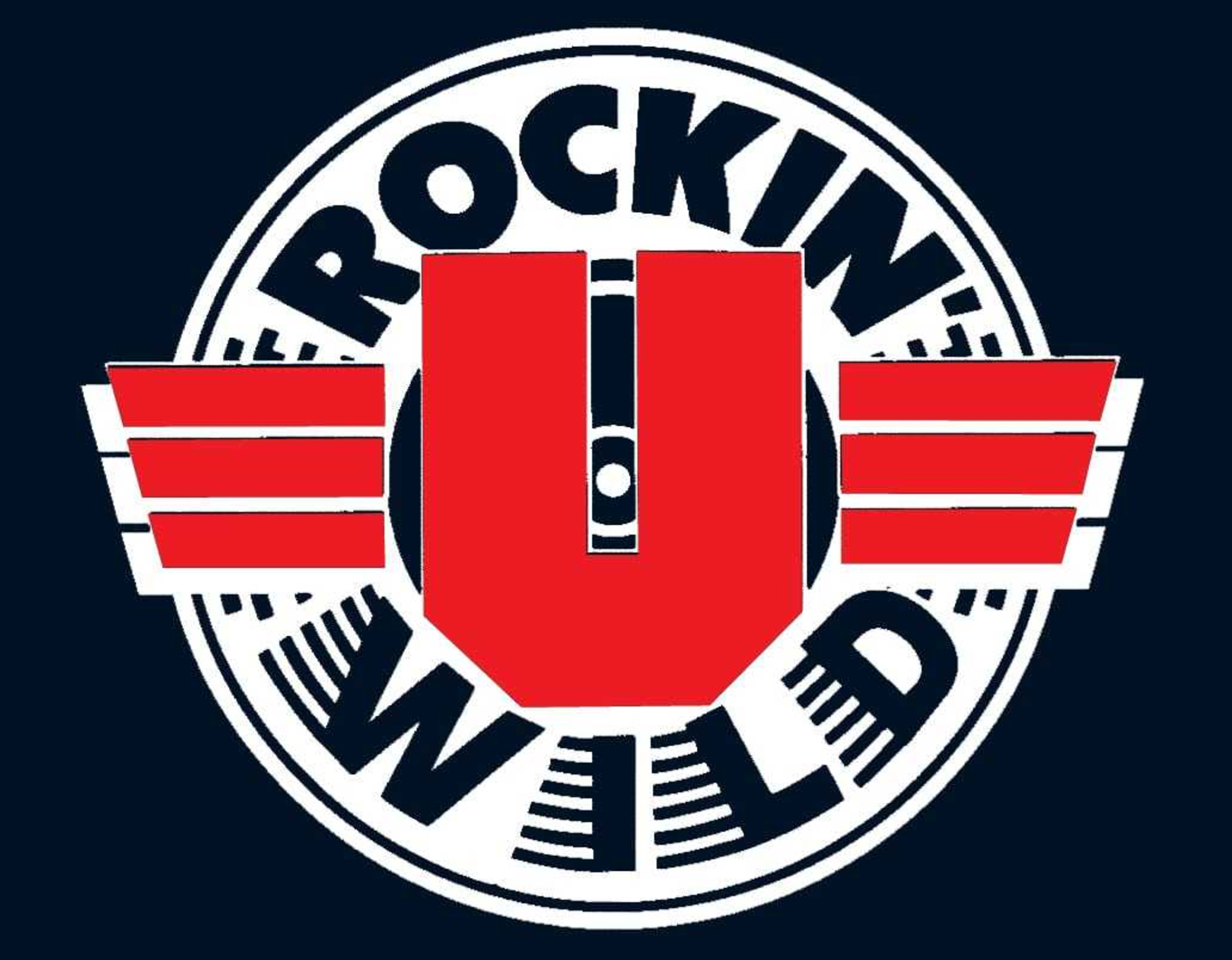 Bold Rockin U Wild logo with large red U and winged stripes on a circular badge.
