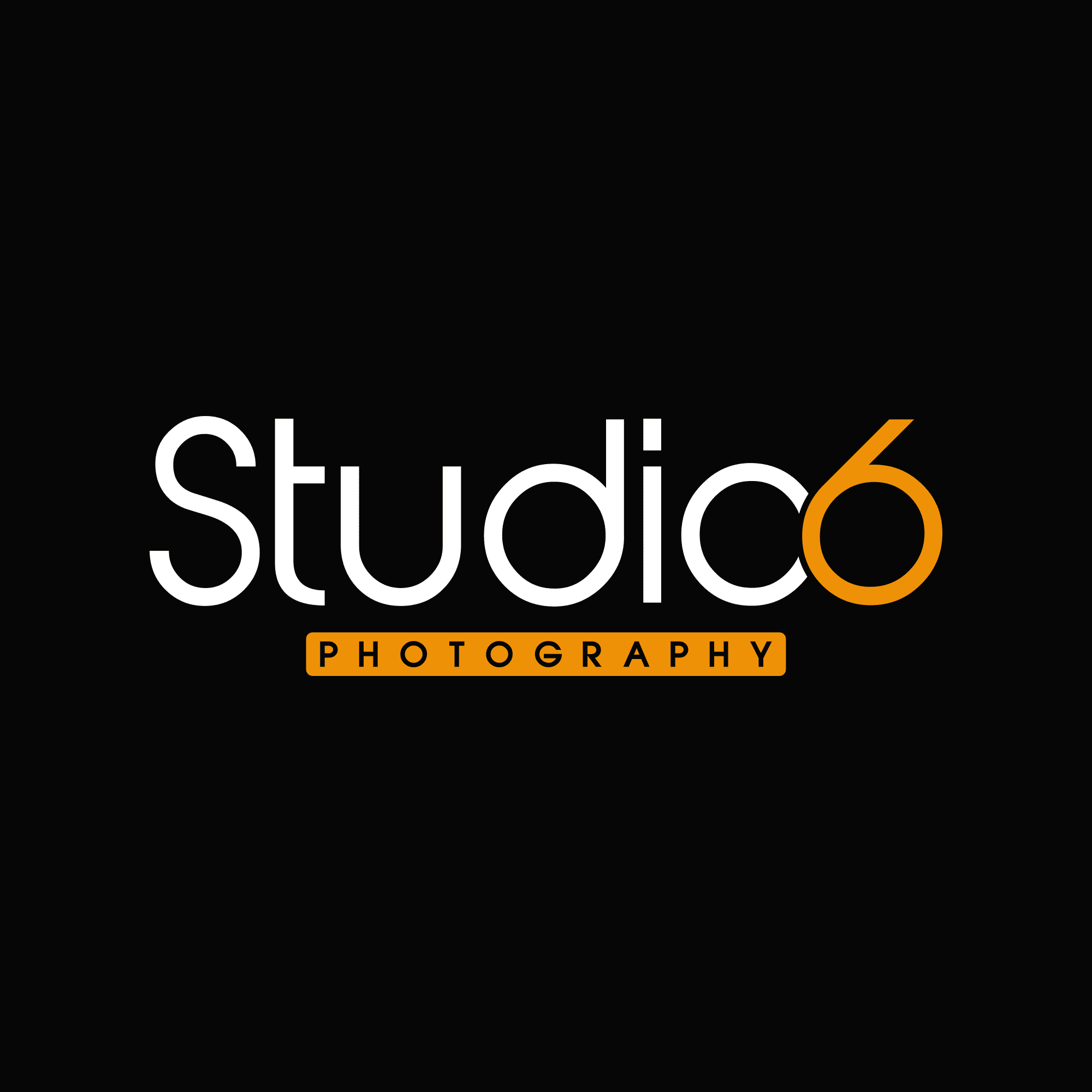 Studio6 Photography modern logo with white and orange text on a black background