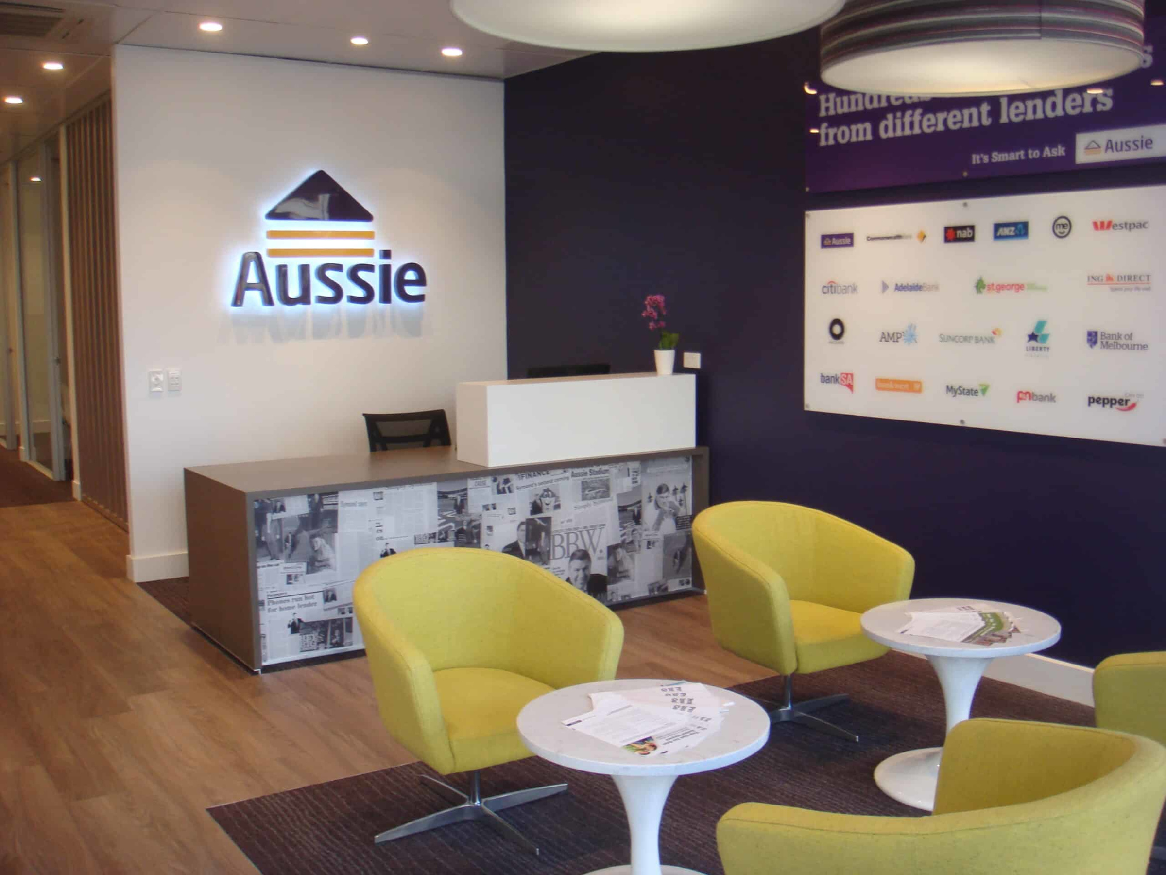 Modern financial consultation office with reception desk and seating area for client meetings